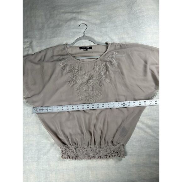Forever 21 sheer SzM embroidery chiffon top feminine Coquette Boho chic smocked - Picture 8 of 10